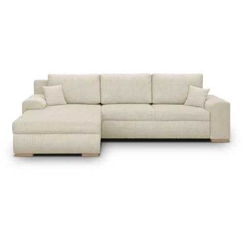 Canapé D'angle Convertible - 5 Places - Indian - Tissu Velours Côtelé Beige - Coffre De Rangement - 289 X 94/188 X 88 Cm