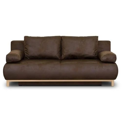 Canapé Convertible - 3 Places - Mika - Tissu Vintage Cuir Vieilli Marron Foncé - Coffre - 192 X 84 X 93 Cm