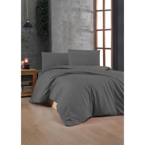 Parure De Lit - 1 Housse De Couette 220 X 240 Cm + 2 Taies D'oreiller 60 X 60 Cm - 100% Coton Renforcé - Anthracite