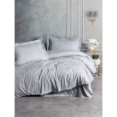 Parure De Lit - 1 Housse De Couette 220 X 240 Cm + 2 Taies D'oreiller 60 X 60 Cm - Satiné 100% Coton - Gris