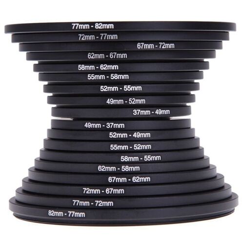 Ensemble d'adaptateur de filtre d'anneau de montage d'appareil photo, convertisseur de photographie, accessoires Step Up Down, objectif 37-82mm, 18 pièces