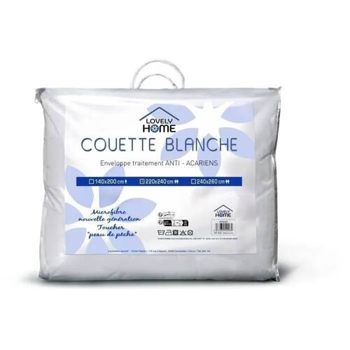 Couette 140 X 200 Cm - Lovely Home - Légère - 280 G/M² - Anti-Acariens - 1 Personne - Blanc