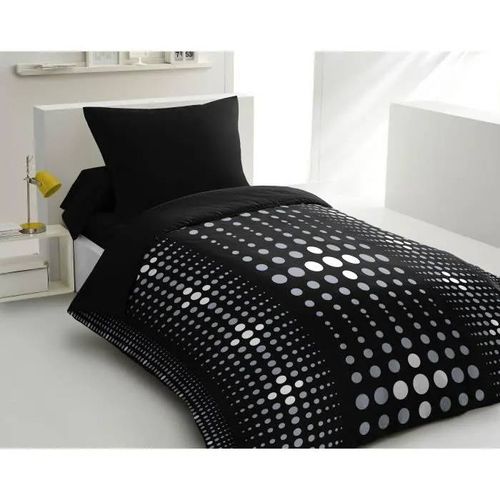 Parure De Couette Microfibre Steevy - 1 Housse De Couette 140x200 Cm + 1 Taie 63x63 Cm - Noir - Home Linge Passion