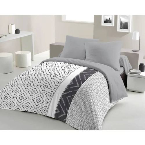 Parure De Couette Microfibre Ethno - 1 Housse De Couette 240 X 260 Cm + 2 Taies D'oreiller 63 X 63 Cm - Gris