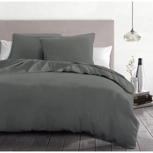 Parure De Couette 3 Pièces - Home Linge Passion - Hp72076 - Microfibre 82 G - 220 X 240 Cm - Gris Anthracite