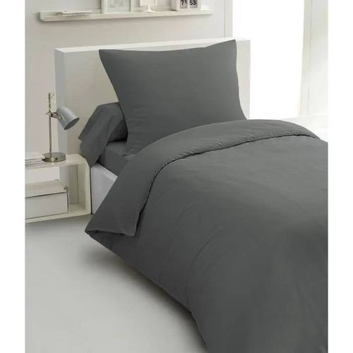 Parure De Couette 2 Pièces - Home Linge Passion - Hp72077 - Microfibre 82 G - 140 X 200 Cm - Gris Anthracite