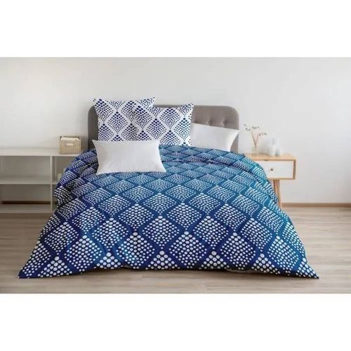 Parure De Couette 240x260 Cm Home Linge Passion Fibula : Housse De Couette + 2 Taies D'oreiller - 100% Coton 57 Fils - Bleu