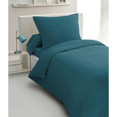 Parure De Couette 2 Pièces - Home Linge Passion - Hp72065 - Microfibre 82 G - 140 X 200 Cm - Bleu Canard