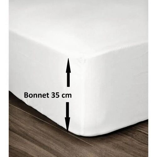 Lovely Home Drap Housse 100% Coton 180x200cm - Bonnet 35cm - Blanc