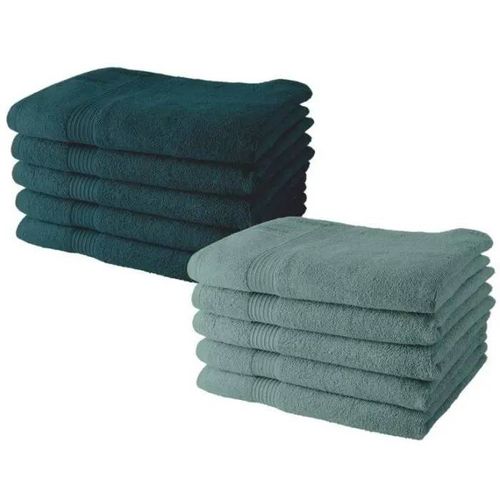 Lot De 10 Serviettes De Toilette Today 50x90 Cm 100% Coton - 5 Paon + 5 Celadon
