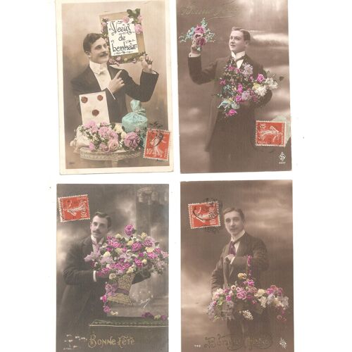 Lot De 4 Cartes Postales Anciennes "Bonne Fête"/ "Hommes"