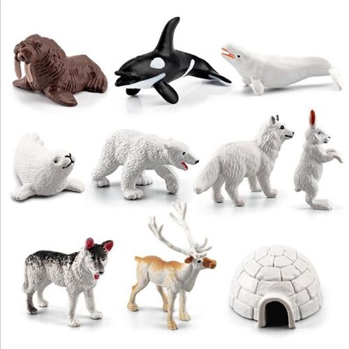 Ensemble De Jouets Figurines D'animaux Arctique, Pingouins, Ours Polaire, Loup, Renne, Igloo, Pvc, Sceau De Baleine Blanche, Modèle De Jouet, Cadeau, 10 Pièces