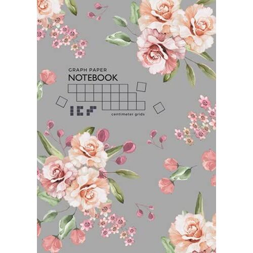 Graph Paper Notebook - Centimeter Grids: A4 Composition Book Quad Ruled 1 Cm Squares For Math / Kids Handwriting | Leaf Flower Arrangement Design Gray