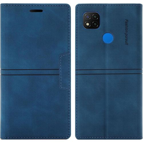 Coque Xiaomi Redmi 9c/9c Nfc/10a, Protection Etui [Magntique] Tpu Antichoc Housse Cuir Premium En Cuir Pu [Fentes Pour Cartes] [Etui Rabat] [Pochette De Portefeuille] Flip Case (Bleu)