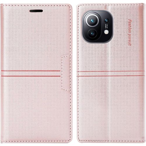 Coque Xiaomi Mi 11 Lite 4g/5g /Ne, Protection Etui [Magntique] Tpu Antichoc Housse Cuir Premium En Cuir Pu [Fentes Pour Cartes] [Etui Rabat] [Pochette De Portefeuille] Flip Case (Rose)