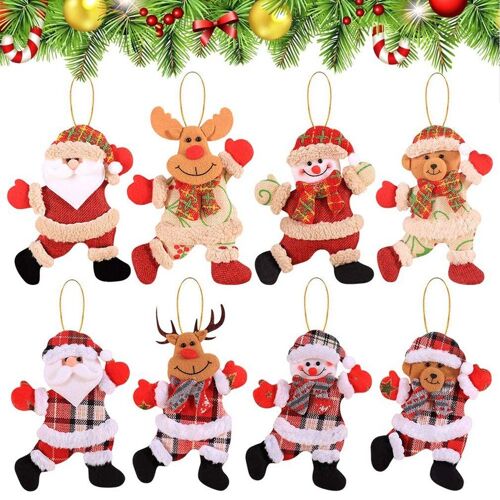 Ensemble De 8 Pendentifs En Peluche Pour Arbre De Noël, Poupée Dansante, Elk, Bonhomme De Neige, Ours, Décoration Pour La Maison, Vacances