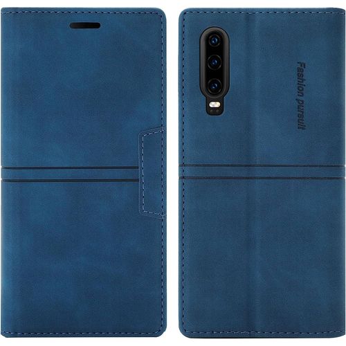 Coque Huawei P30, Etui Portefeuille Huawei P30 [Magntique] Tpu Antichoc Housse Cuir Premium En Cuir Pu [Fentes Pour Cartes] [Etui Rabat] [Pochette De Portefeuille] Flip Case (Bleu)