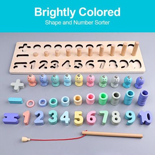 Planche En Bois Multifonctions Aide Maths Et Canne À Pêche Magnétique, Jouets Montessori Pour Éducation Précoce Des Mathématiques, Forme Numérique Assortis,