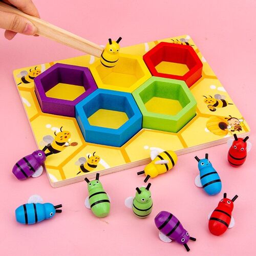 Jouets Éducatifs En Bois Pour Enfants, Jeu De Ruche Montessori, Couleur, Pince Cognitive, Petite Abeille
