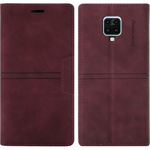 Coque Xiaomi Redmi Note 9 Pro/Note 9s/Note 9 Pro Max, Protection Etui [Magntique] Tpu Antichoc Housse Cuir En Cuir Pu [Fentes Pour Cartes] [Etui Rabat] [Pochette De Portefeuille] (Rouge)