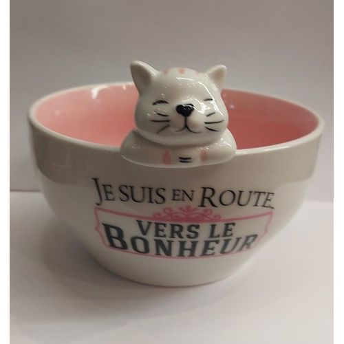 Bol Ceramique Relief Chat Je Suis En Route Vers Le Bonheur