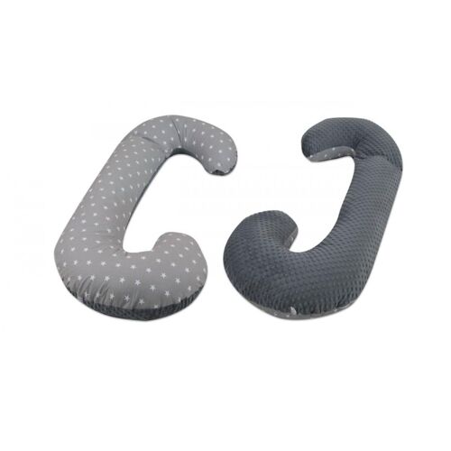 Coussin Pre/Post Natal Usages Multiples Toiles Blanches Sur Fond Gris Gris