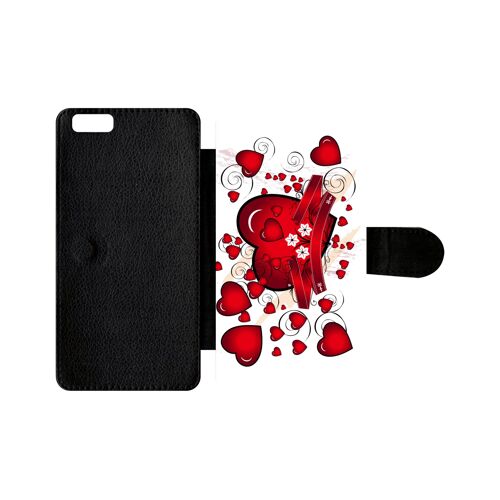Etui À Rabat Iphone 6+ - Motif Love Coeur - Simili-Cuir - Noir
