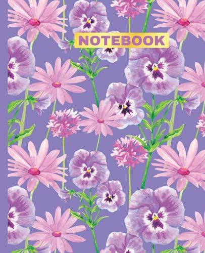 Notebook, Purple Flower Design: 7.5×9.25 Inches,Soft Paper Back Cover