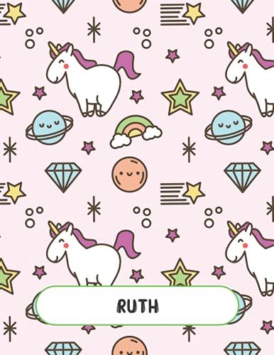 Ruth: Unicorn Notebook Personal Name Wide Lined Rule Paper | Notebook Pink & Gold Stars Confetti Glitter For Writing Journal Or Diary Women & Girls ... Day 160 Pages Size 8.5x11inch | Matte Finish