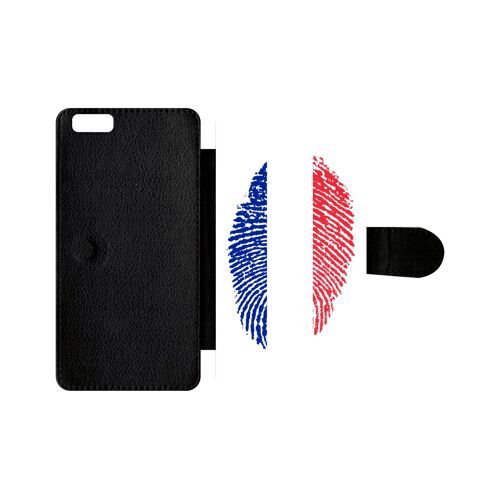 Etui À Rabat Iphone 6+ - Empreinte Digitale Drapeau France - Simili-Cuir - Noir
