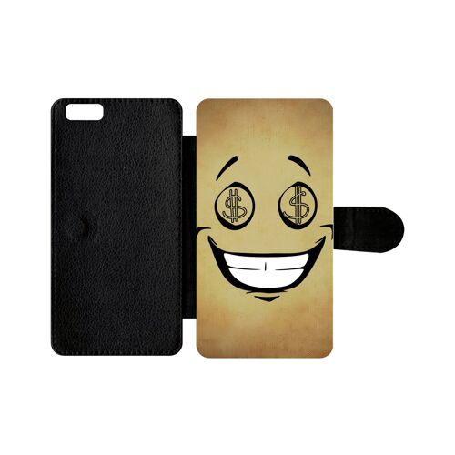 Etui À Rabat Iphone 6+ - Smiley Cupide Dollars - Simili-Cuir - Noir