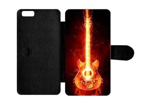 Etui À Rabat Iphone 6+ - Blazing Guitare - Simili-Cuir - Noir