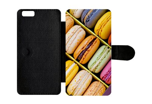 Etui À Rabat Iphone 6s+ - Boite De Delicieux Macarons - Simili-Cuir - Noir