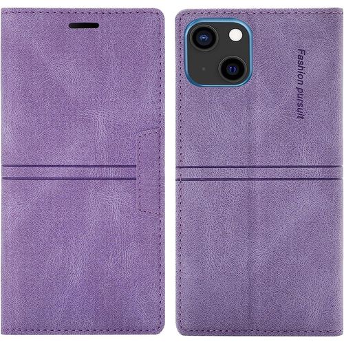 Coque Iphone 13, Etui Portefeuille Iphone 13 (6,1 Pouces) [Magntique] Tpu Antichoc Housse Cuir Premium En Cuir Pu [Fentes Pour Cartes] [Etui Rabat] [Pochette De Portefeuille] (Violet)