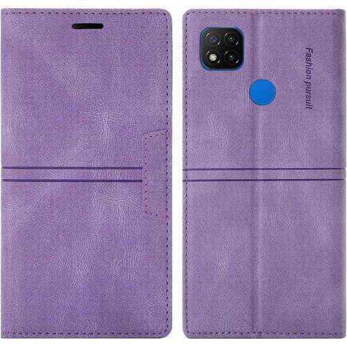 Coque Xiaomi Redmi 9c/9c Nfc/10a, Protection Etui [Magntique] Tpu Antichoc Housse Cuir Premium En Cuir Pu [Fentes Pour Cartes] [Etui Rabat] [Pochette De Portefeuille] Flip Case (Violet)