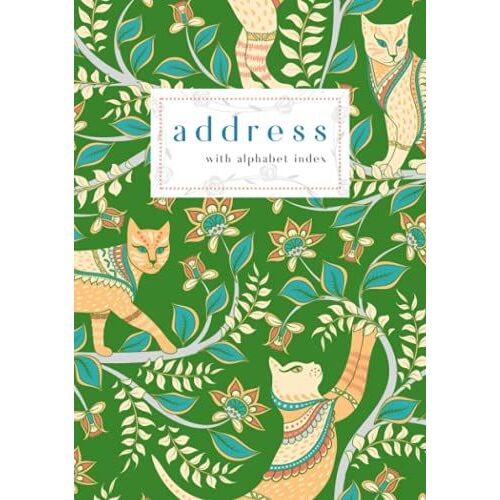 Address With Alphabet Index: A5 Medium Contact Book With A-Z Alphabetical Labels | Ornament Floral Cat Leaf Cover Design | Green