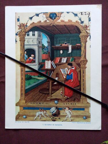 Gravure Représentant Un Manuscrit Illustrant "Un Lecteur De Manuscrit" (Origine B N Département Des Manuscrits - Éditée En Mai 1955)