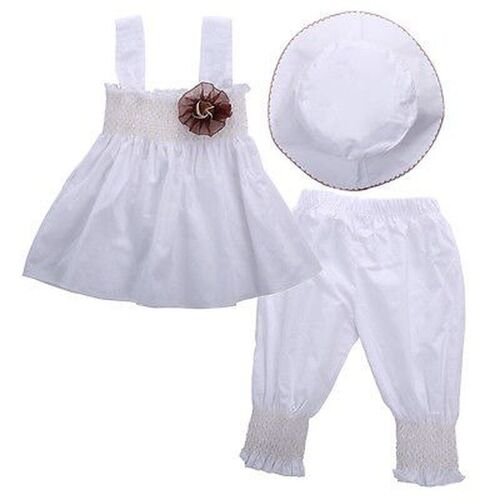Ensemble De Vêtements Pour Nouveau-Né, Robe À Écharpe Blanche Unie, Pantalon Long, Chapeaux, Tenue De Fête D'anniversaire Pour Bébés Filles, 3 Pièces