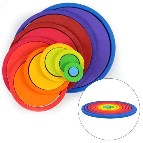 Puzzle Montessori En Bois Pour Les Tout-Petits, 20 Pièces, Cercle Arc-En-Ciel, Blocs De Construction, Apprentissage Précoce, Jeu De Motricité Fine