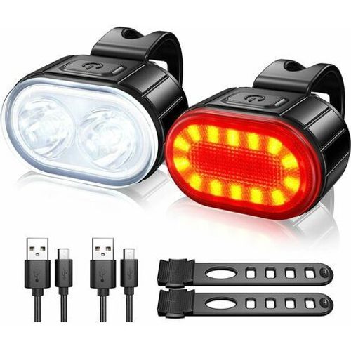 Lumiere Velo Ensemble Eclairage Velo A Led Puissant Kit Lampe Velo Etanche Feux De Vélo Rechargeables Par Usb Lumière Velo Route Avant Et Arrière Starlight