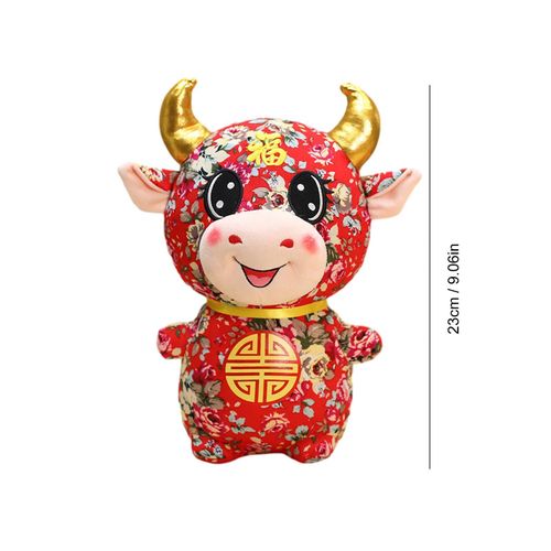 Robe de nouvel an chinois 2021, Kawaii, mascotte en peluche de vache rouge, costume Tang, jouets doux, cadeau de décoration de fête du nouvel an chinois