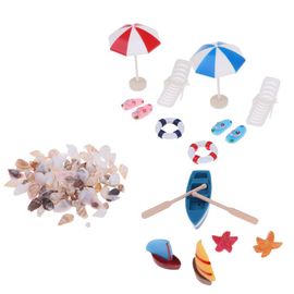 Parapluie De Plage, Chaise Longue Miniature, Ensemble D'Accessoires De Coquillages De Bateau, Fée De Maison De Poupée