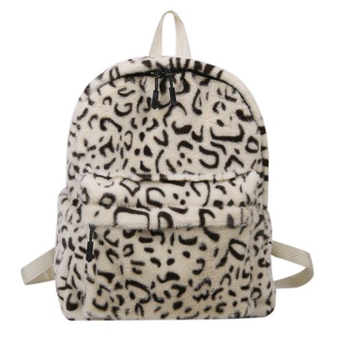 Sac À Dos En Peluche Imprimé Motif Léopard Pour Femmes, Style Preppy, Grands, Pour Dames