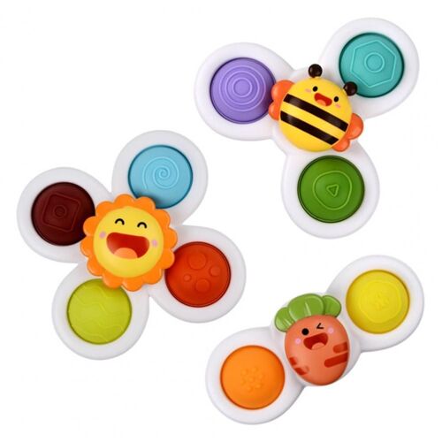 Toupie À Succion, 3 Pièces, Jolis Motifs De Dessin Animé, Petite Taille, Ventouse, Toupie, Jouet Pour Bébé, Pour La Maison