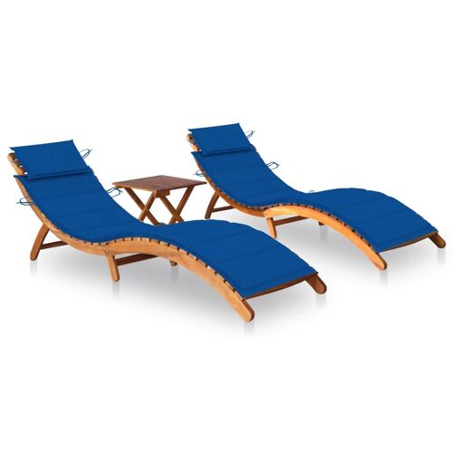 Lot De 2 Transats Chaise Longue Bain De Soleil Lit De Jardin Terrasse Meuble D'extérieur Avec Table Et Coussins Acacia Solide Helloshop26 02_0012105