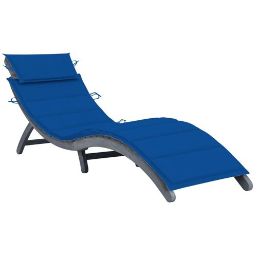 Transat Chaise Longue Bain De Soleil Lit De Jardin Terrasse Meuble D'extérieur Avec Coussin Gris Bois D'acacia Solide Helloshop26 02_0012472
