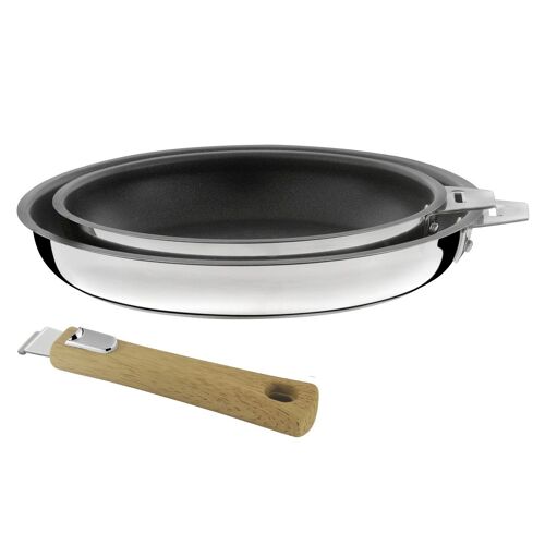 Série De 2 Poêles 20/24cm Revêtement Céramique Avec Poignée Bois Clai