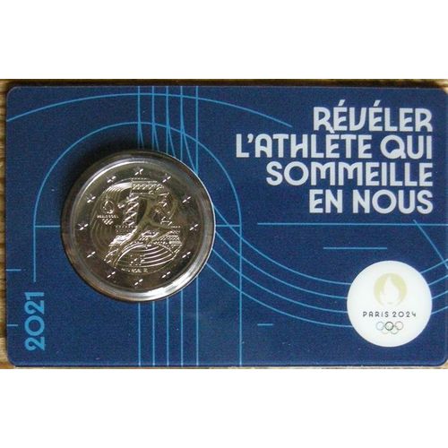 2 Euros France 2021 : Jo 2024 Paris. Coincard- Couleur Bleu