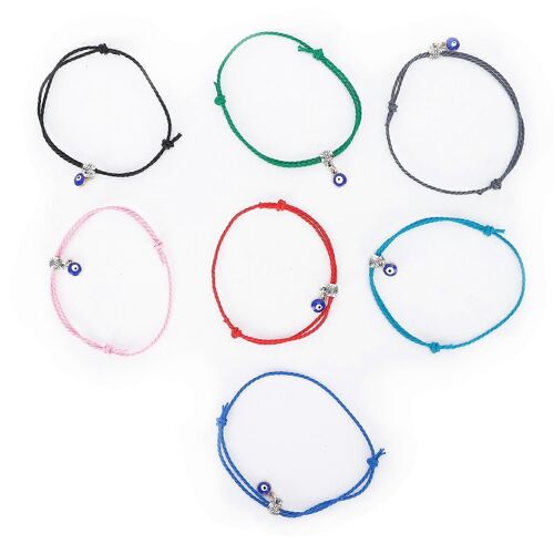 7 Pcs Bracelets En Corde En Nylon Avec Pendentifs Oeil Bleu Multicolore Cordons Tressés Réglables Pour Femmes