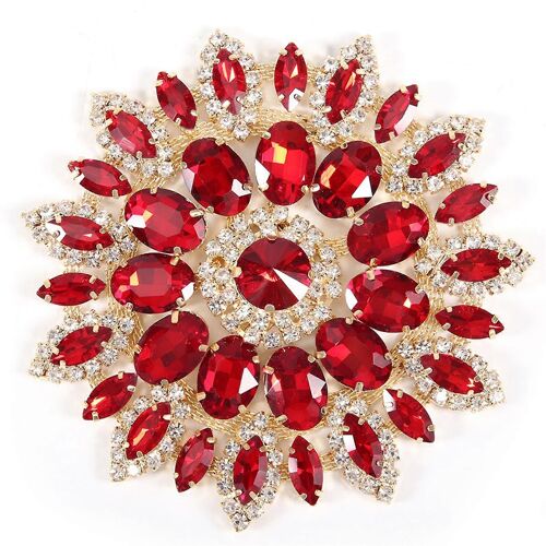 Cristal Verre Strass Décoration Bricolage Vêtements Femmes Accessoires 11cm (Base Dorée Rouge)